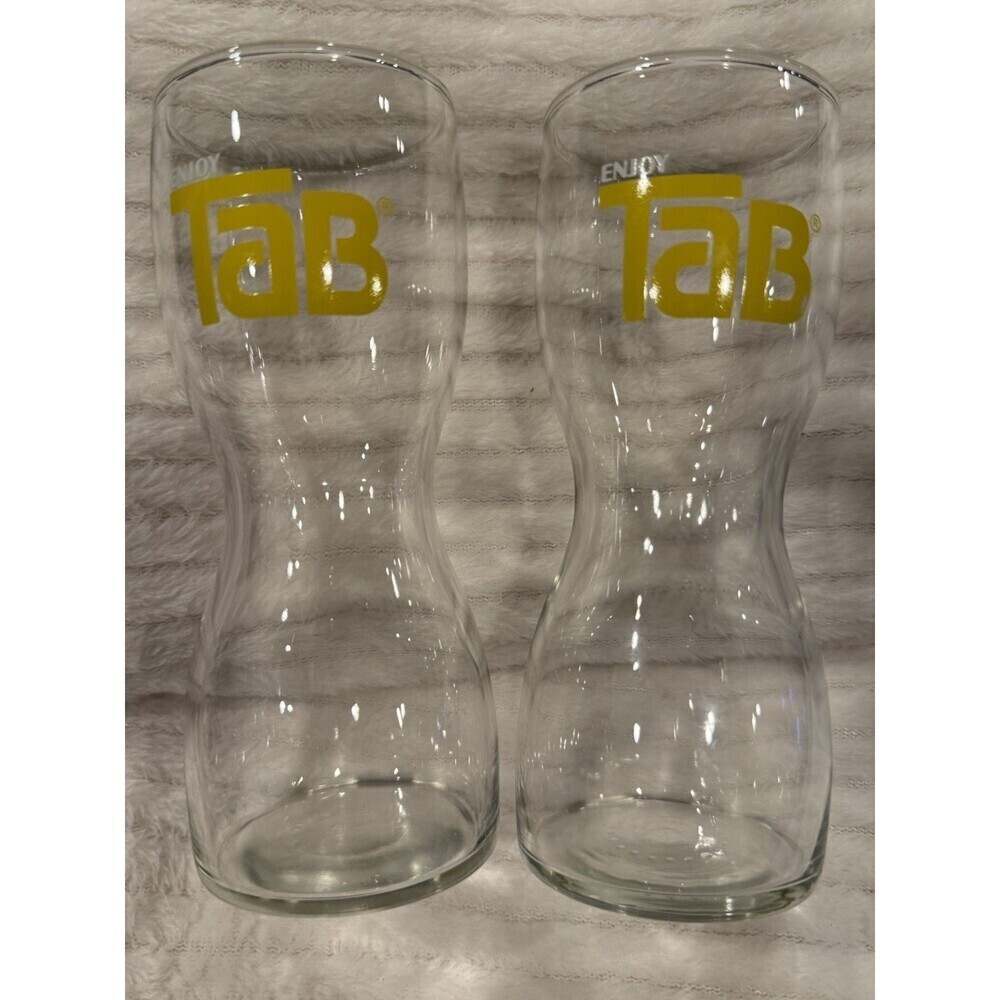Set Of Two Vintage Tab Cola Enjoy Tab Cola Drinking Glasses Hourglass  7"